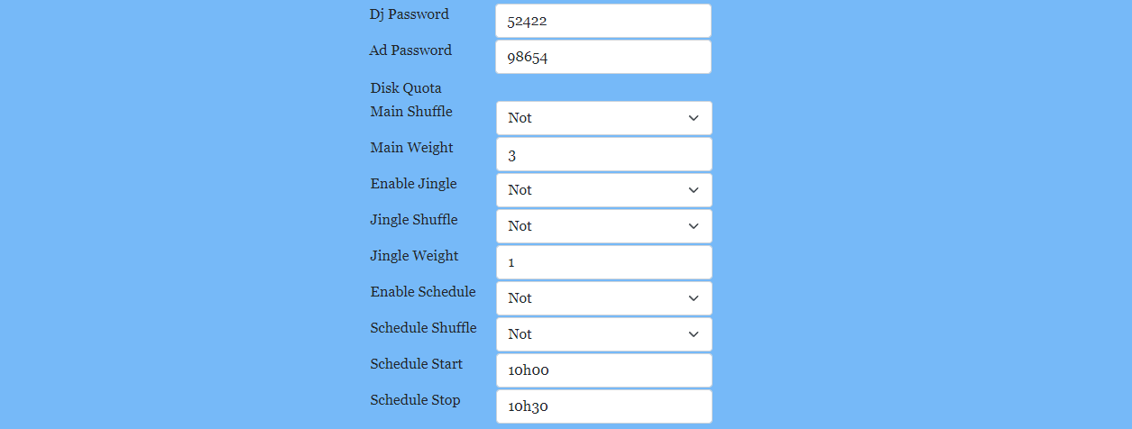 AutoDJ advanced settings including crossfade duration shuffle mode repeat options and track transition effects