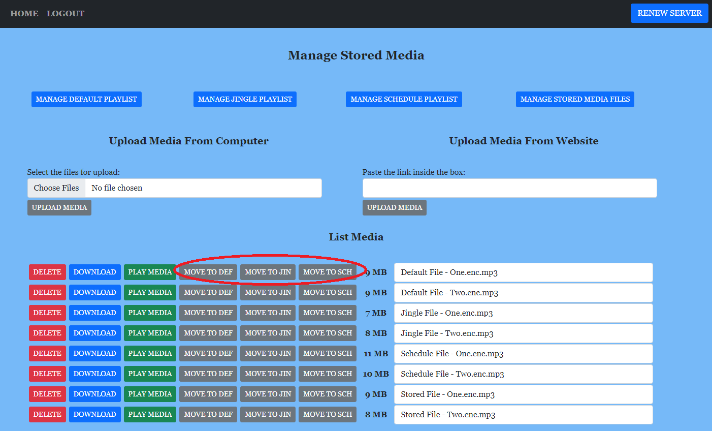 AutoDJ playlist reorder buttons to move songs up down or delete tracks from rotation schedule