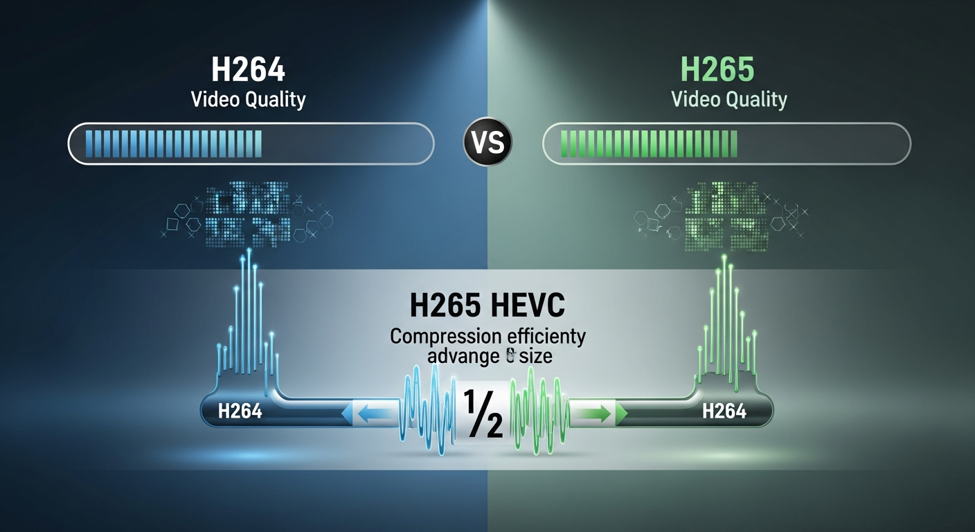 Hero graphic comparing H.264 vs H.265 streaming codecs for live radio, church, and podcast broadcasts