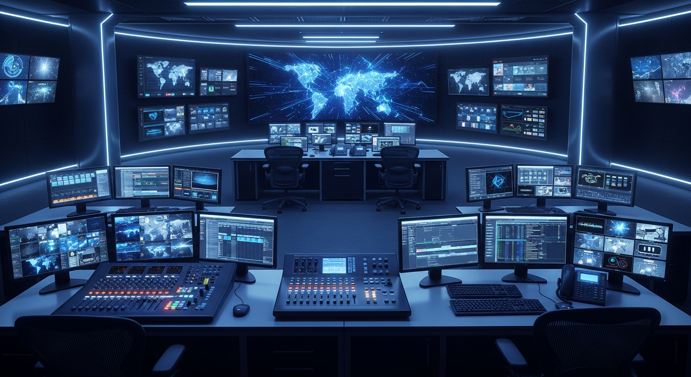 Studio setup showing how to create an IPTV channel using Shoutcast Net encoder and dashboard