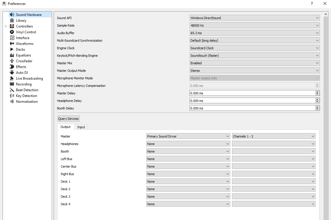Configure Mixxx sound hardware settings for audio interface DJ controller and Shoutcast Icecast streaming output